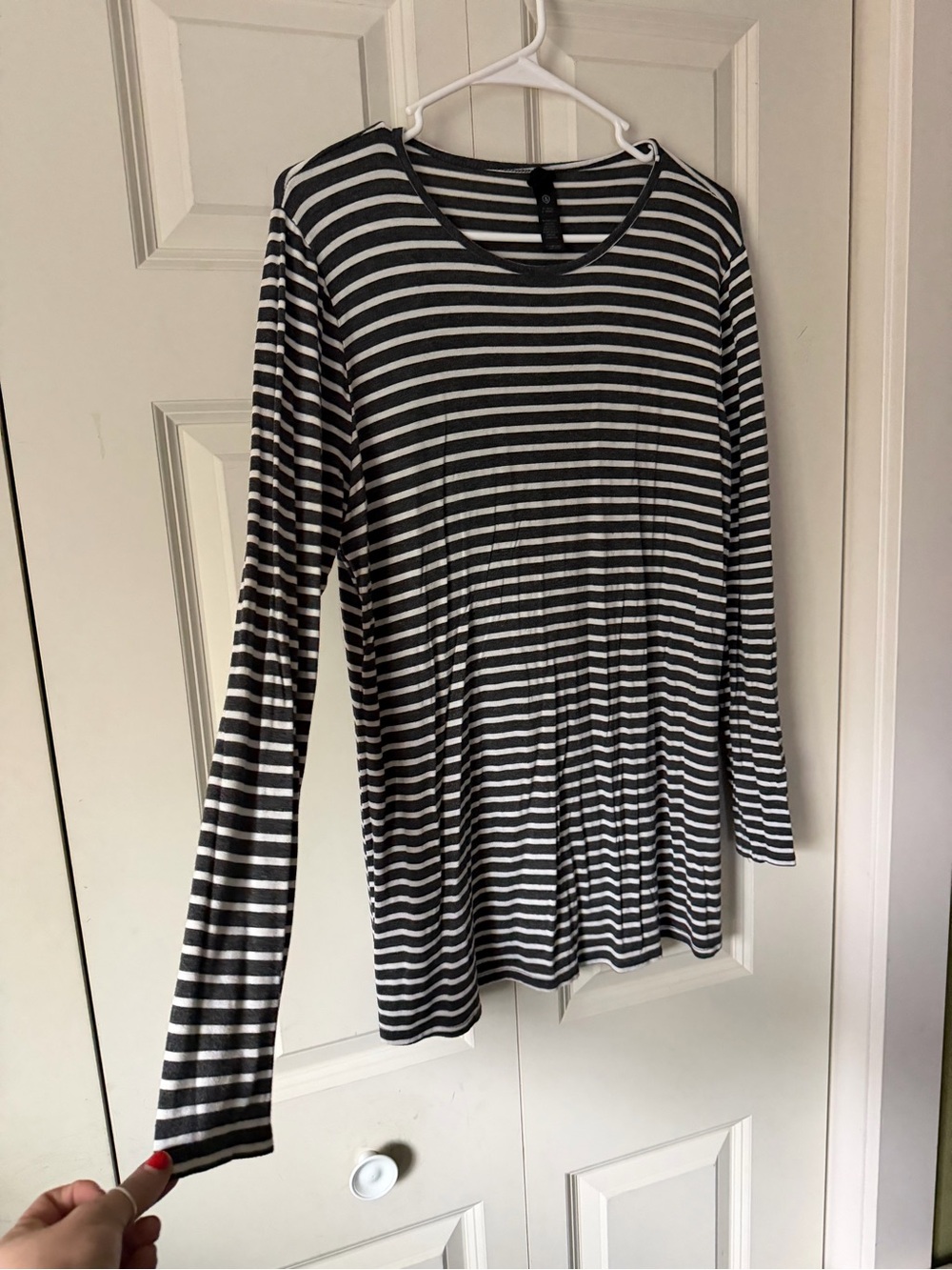 Grey and White Striped Long Sleeve Women's Top
